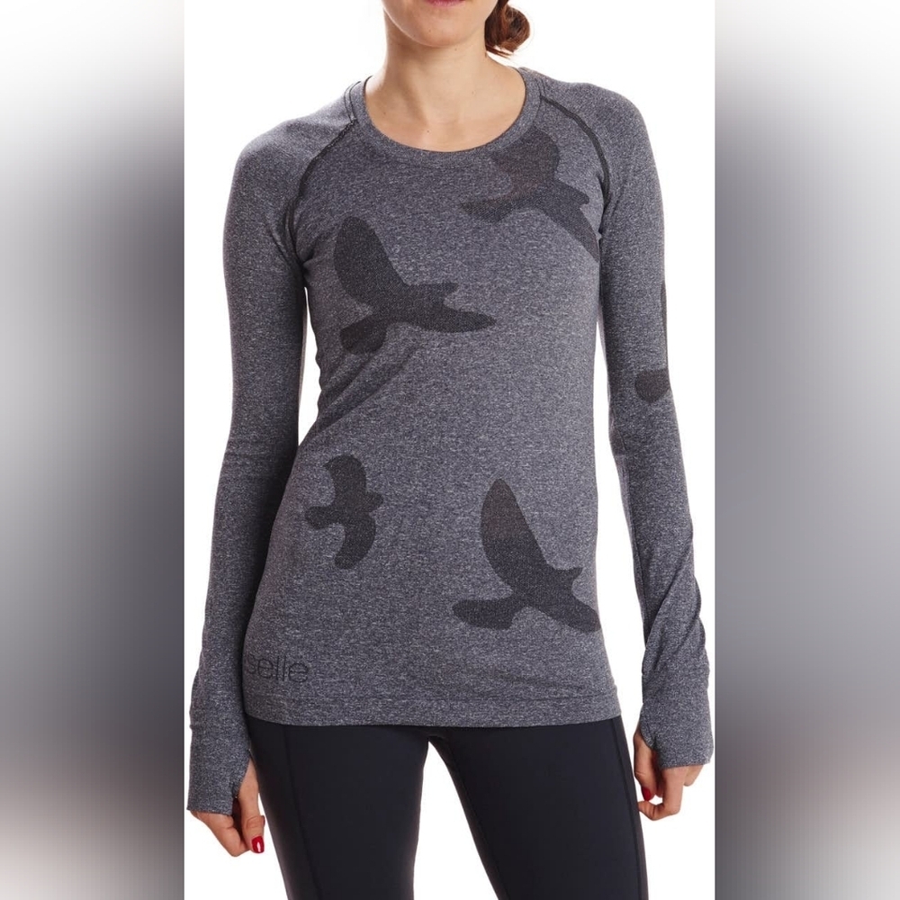Oiselle Womens Flyte Long Sleeve Tech Running T-Shirt Size XS Gray Black Workout